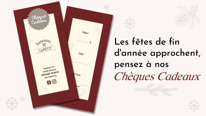 Les fêtes de fin d'année approchent, pensez à nos chèques cadeaux